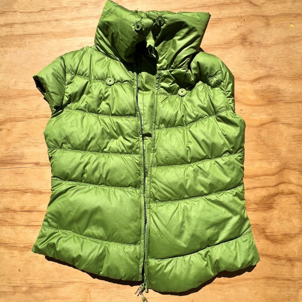 Arden B Lime Green Down Feather Puffer Vest Funnel Neck Tassel Full Zip Womens M